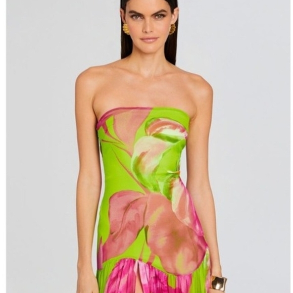 Retrofete Lime & Fuchsia Strapless Floral Maxi Gown - Picture 8 of 8